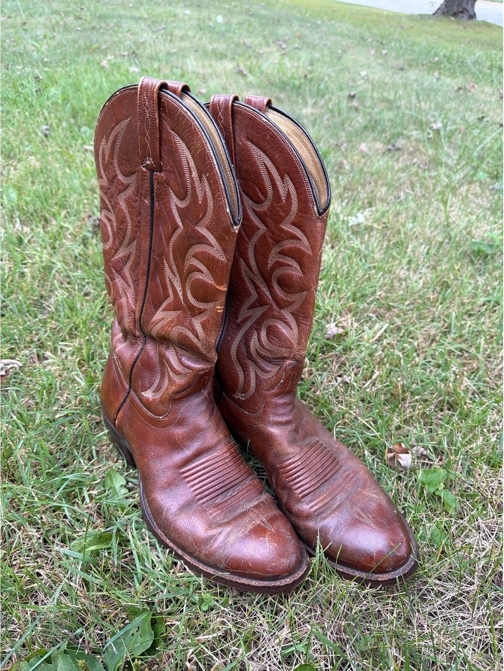 Men’s El Dorado Brown Leather Cowboy Boots Western 9.5D Round Toe Made in USA